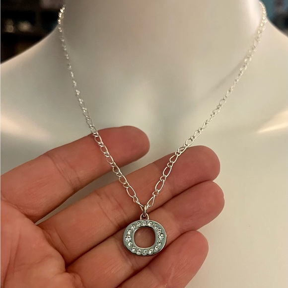 Coach Pave Crystal Initial “O” Pendant .925 Sterling Silver Necklace - Picture 2 of 5